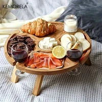 KEMORELA 1 Wooden Portable Dining Table 30Cm/24Cm Casual Snack Table Fruit Tray Outdoor Wine Rack Travel Picnic Folding Table 1