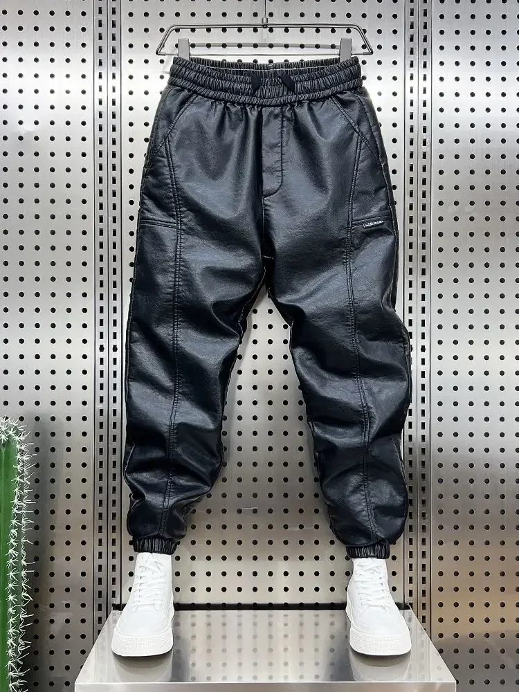 

Trendy Motorcycle Leather Pants Men's Hip Hop Harem Loose Trousers Outdoor Jogger Sweatpants Luxury Brand High Quality Clothing