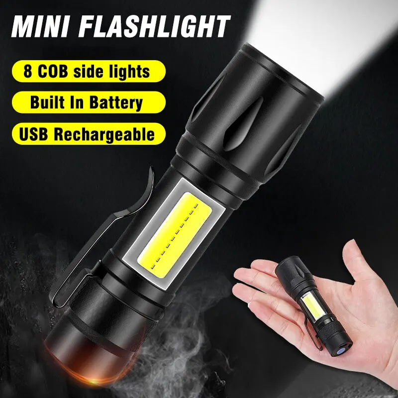 Mini Torch LED Rechargeable Flashlight Portable USB Charging Flashlight
