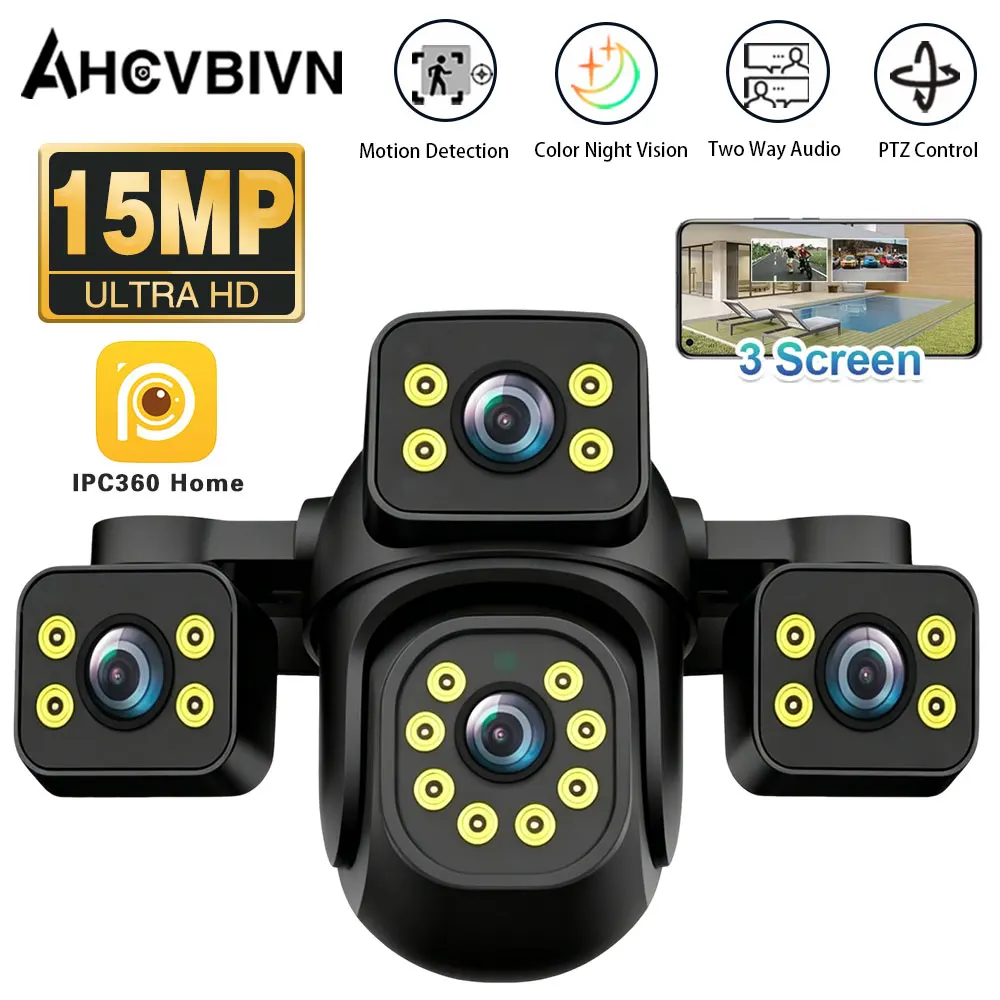 IPC360 Home 15MP WiFi Camera Three Lens Screen PTZ Automatic Tracking Color Night Vision Two-way Audio CCTV Video Security Cam 1