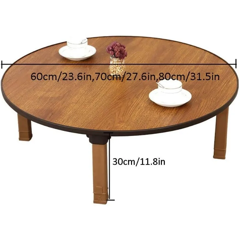 Round Folding Tea Coffee Table, Japanese-Style Low Table, Dining Table,  Small Desk, for Tatami Sitting on The Floor 3