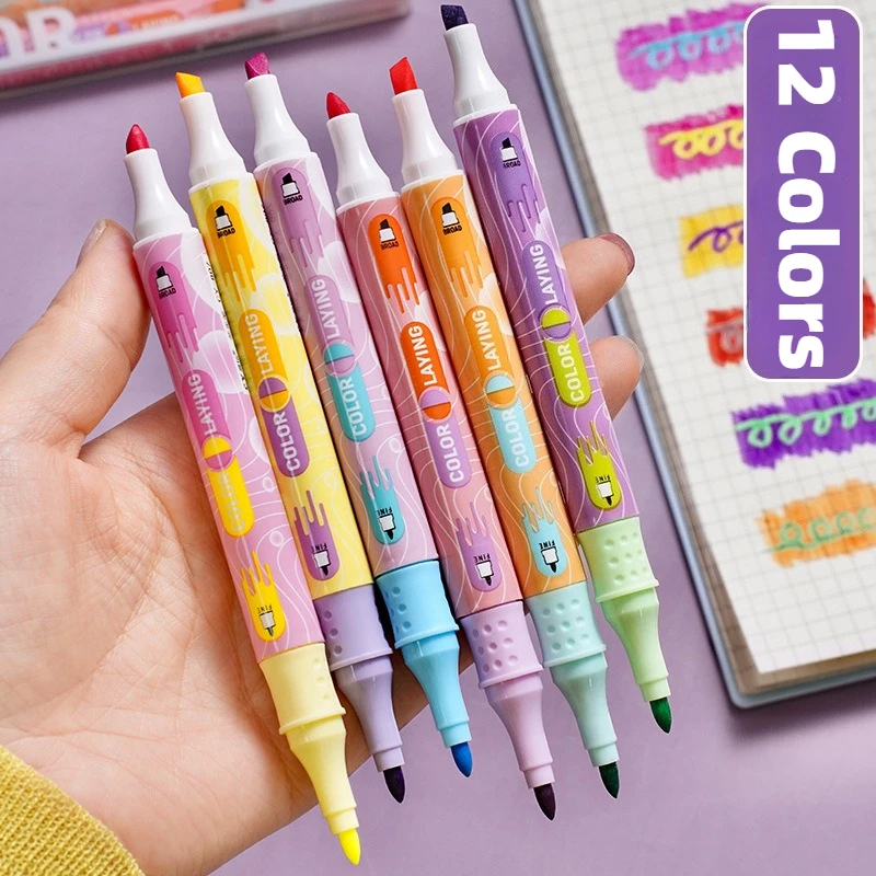 6 قطعة مجموعة أقلام تحديد برأسين طالب صنع اللوحة م...