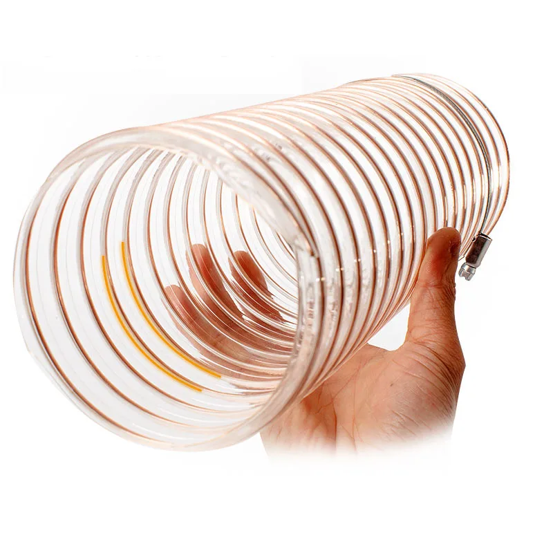PU Polyurethane Tube With Stainless Steel Wire Transparent Hose Industrial Air Duct For Exhaust Air 1M Inner Diameter 25-50mm