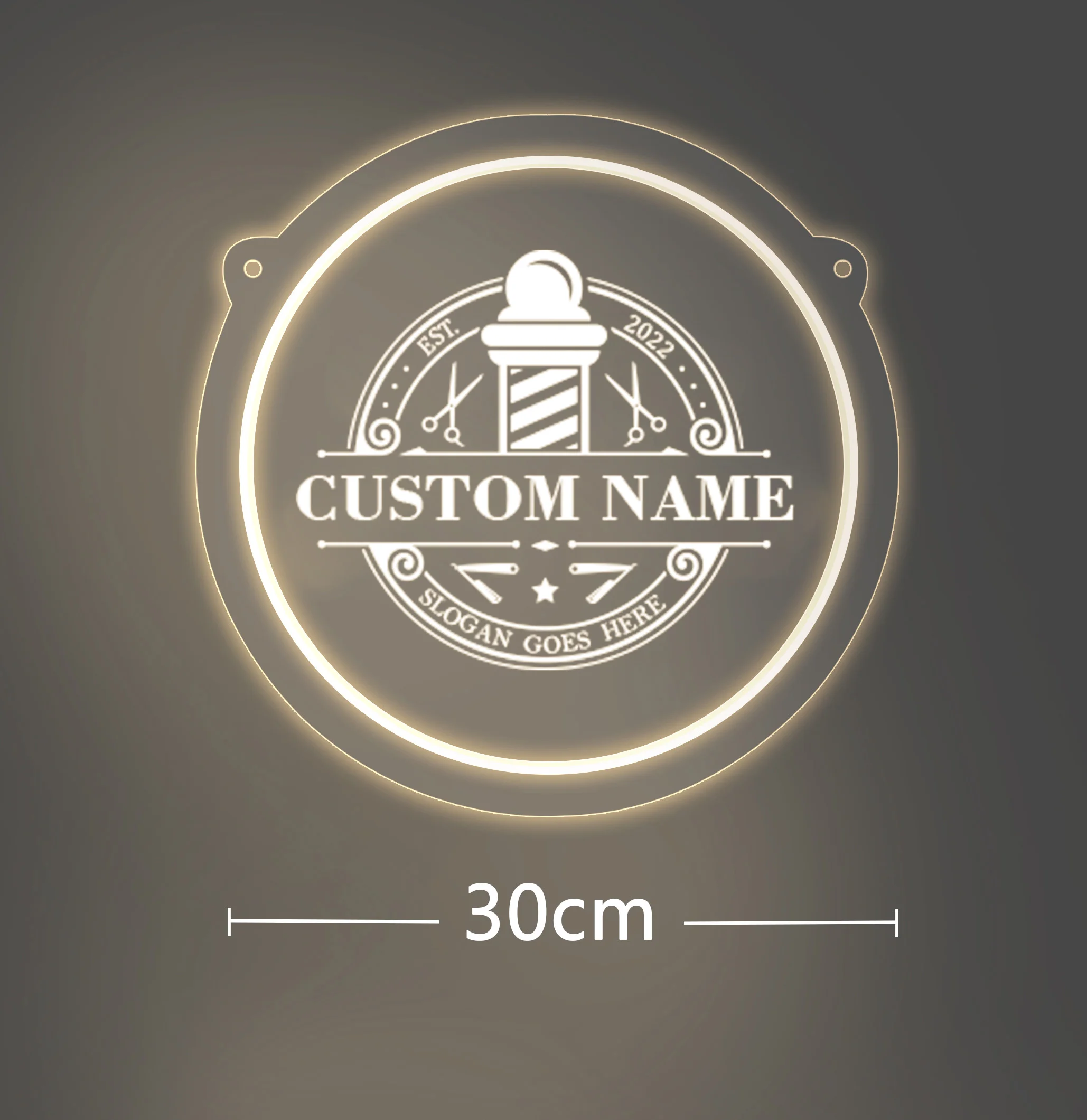 Description Picture 2 of item1PC Round Shape  Warm White Ambience Personalized Text Indoor Wall Lights Acrylic Board Bright  And Cool For Barber Shop Decor