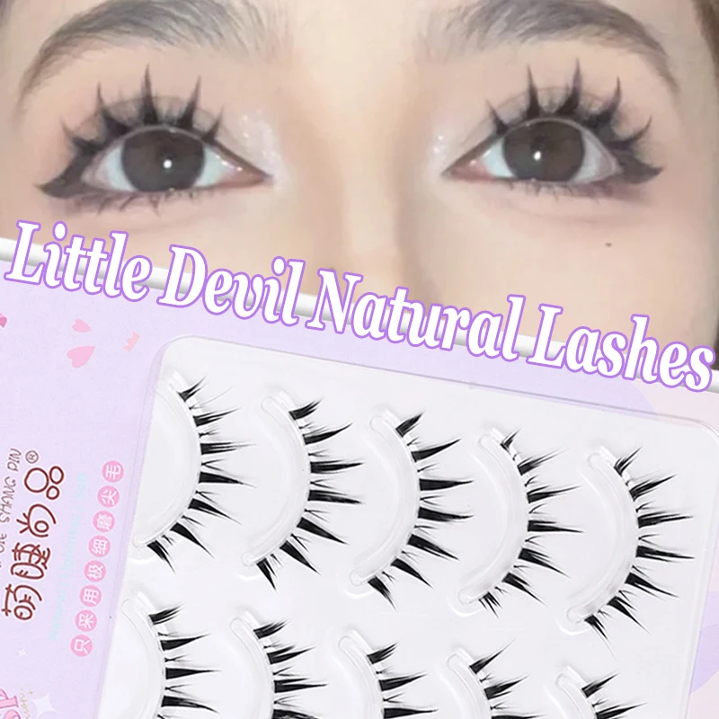 

3/5 Pairs Manga Lashes Crossed Fairy False Eyelash Makeup Natural Thin Band Soft Little Devil Eyelashes Extension Makeup Tools