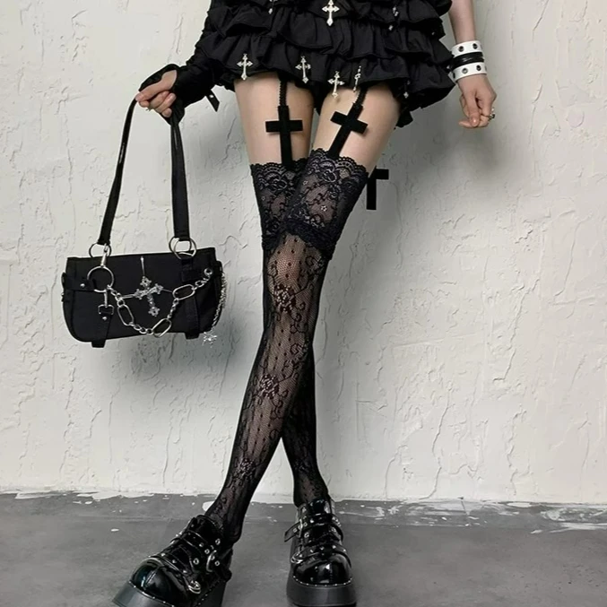 Summer Solid Color Sexy Lace High Stockings Women White Trim Frilly Edging Over Knee Long Socks Girls Sweet Lolita JK Stocking