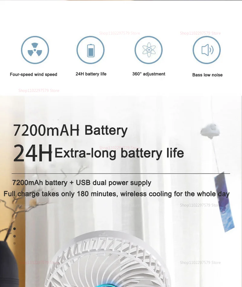 Description Picture 5 of itemPortable Folding Telescopic Desktop Fan USB Rechargeable Multifunctional Outdoor Indoor Floor Cooler for Home Office Camping