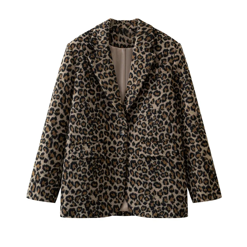 Fall Leopard Print Jacket Blazer Women Lapel One Button Long Sleeve Loose Coat Female Fashion All-matching New in Outwears