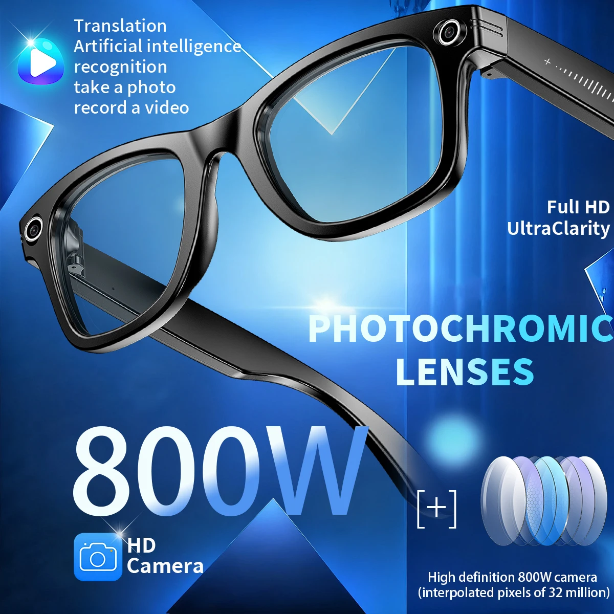 LIGE Nuovi occhiali intelligenti con lenti fotocromatiche Fotocamera Fotografia Video ChatGPT AI Traduzione interattiva Occhiali da sole intelligenti da uomo