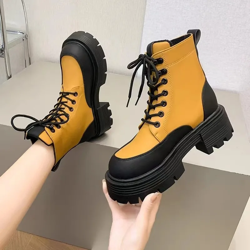 

Женские ботинки в британском стиле, новинка зимы 2023, мотоциклетные ботинки, Нескользящие, износостойкие, походные ботинки, женская обувь на массивном каблуке