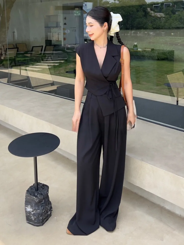 EOEN Design A Sleeveless Lace-up Waistcoat + Straight Pant Suit For Women 2025 Autumn New Fashion Temperament 3