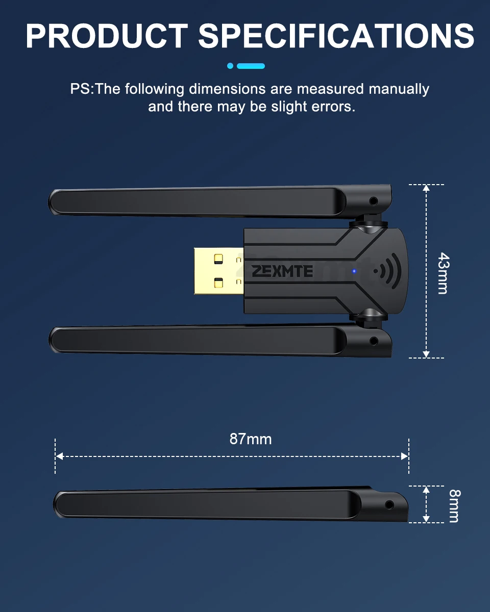 Zexmte-adaptador Bluetooth Dual Band Usb Transmissor Receptor de Áudio Dongle Driver Livre Win 10 11 150m - Imagem 3