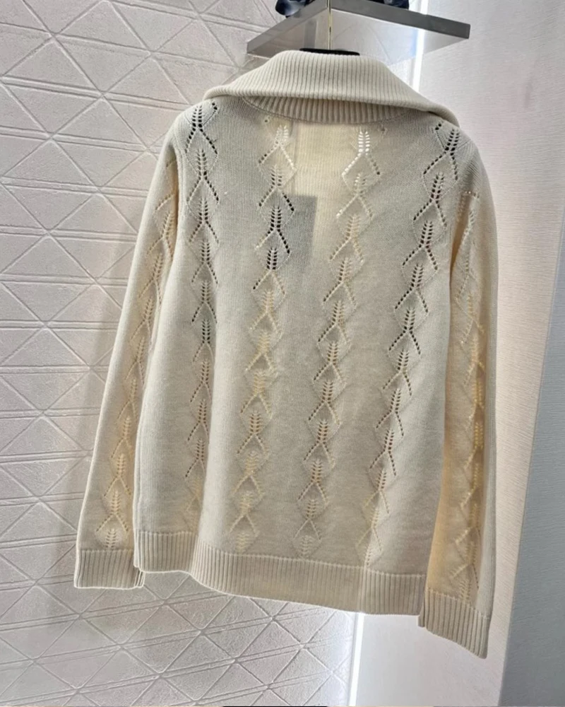 NIGO LP Women's Spring And Autumn Lapel Floral Embroidery Long Sleeve Solid Color Knit Cardigan #nigo61528 5
