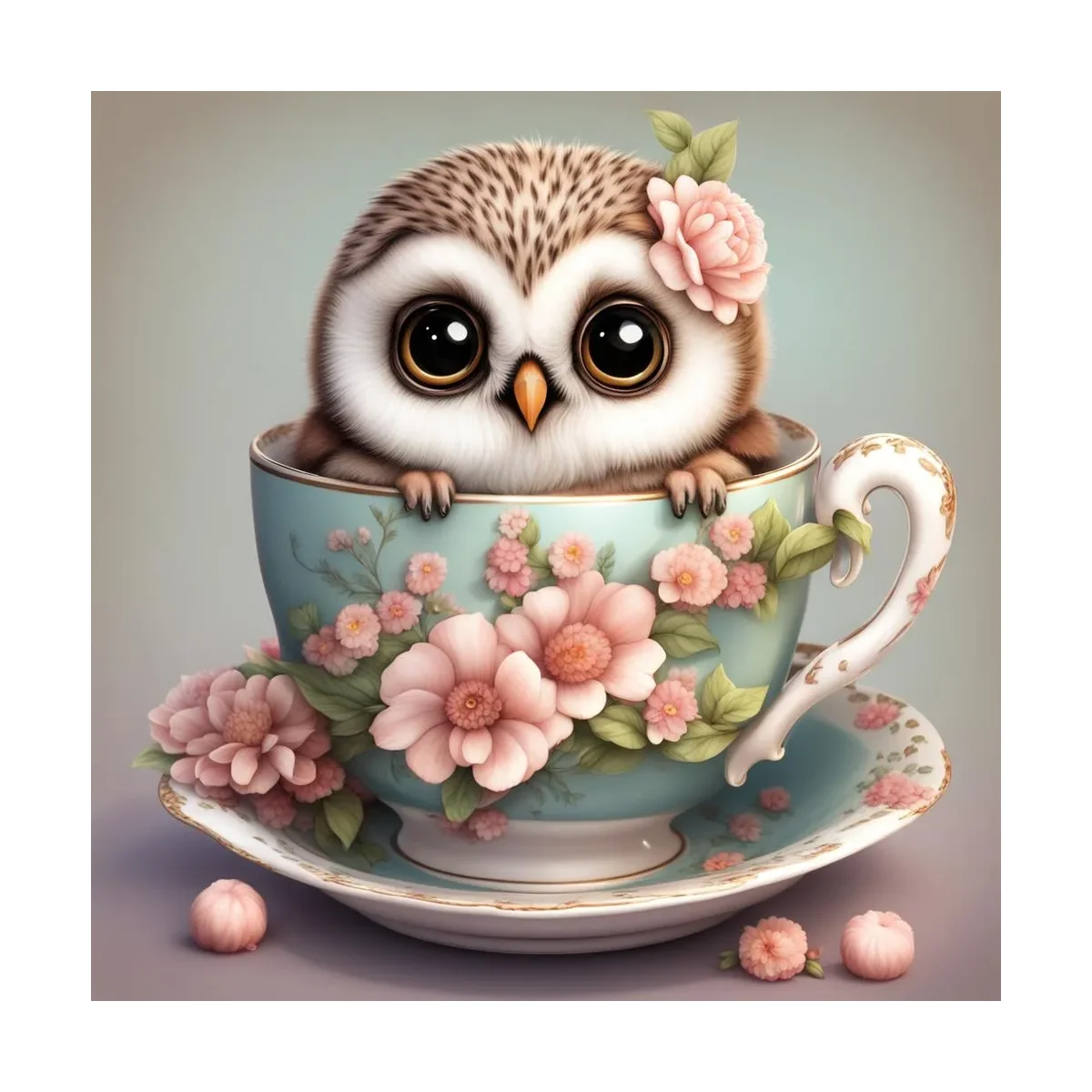 1 Stück 40x40 cm/15,74 Zoll, 11CT/14CT Druck Kreuzstich DIY-Set Neujahrsgeschenk, entspanntes Stickset für Anfänger, Eule in einer Tasse