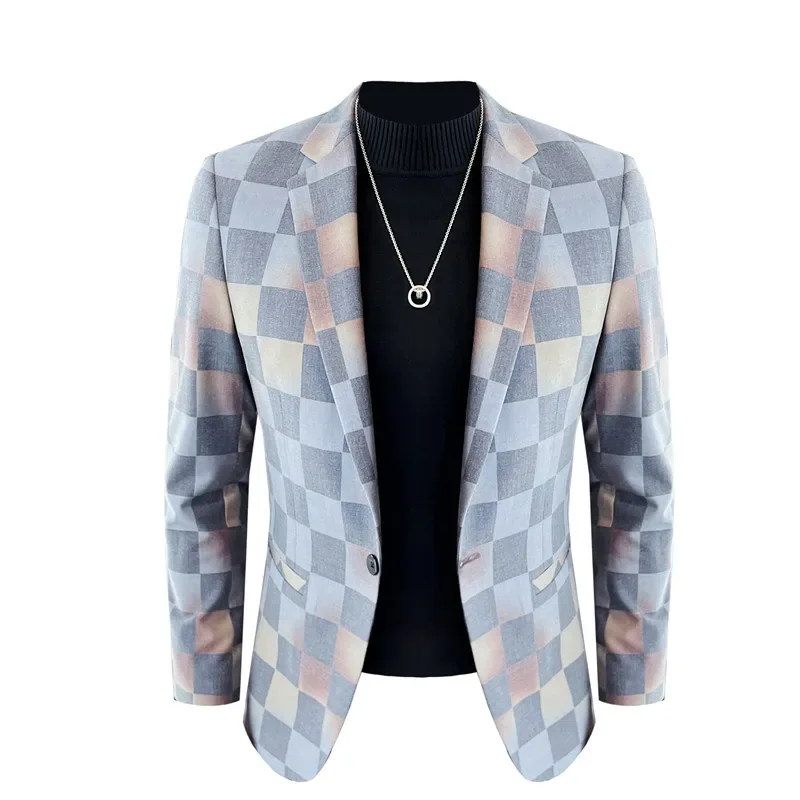 British Style Luxury Plaid Suit Jacket Spring New Men High-end Business Slim Blazers Groom Wedding Social Party Dress Coats