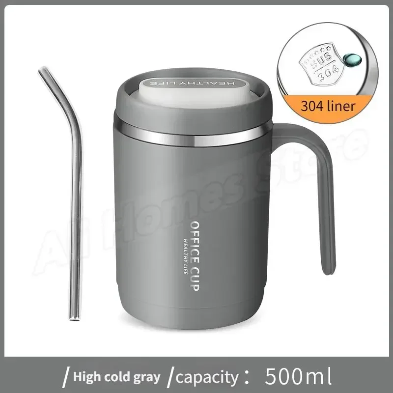 Stainless Steel Thermal Mug with Lid and Straw 500...