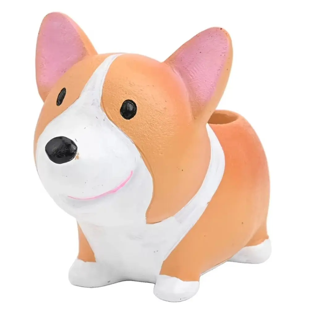 Decorative Corgi Dog Pot Decorations Adorable Collectible Corgi Dog Resin Ornaments 14.5cm Exquisite Corgi Dog Model Toy Garden