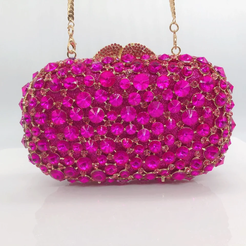 Prom Fuschia Pink Clutch Bag Pink Designer Bag Embroidered Moon
