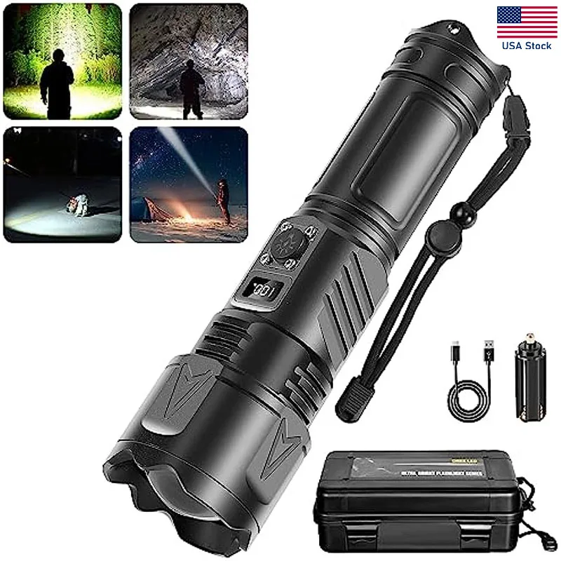 

Rechargeable LED Flashlights High Lumens Flash Lights Tactical Zoomable Flashlight with Battery Included & 5 Modes Super Bright