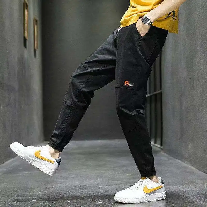 Autumn KPOP Fashion Style Harajuku Slim Fit Trousers Loose All Match Harem Pant Straight Leg Cargo Pants Pockets Casual Pants