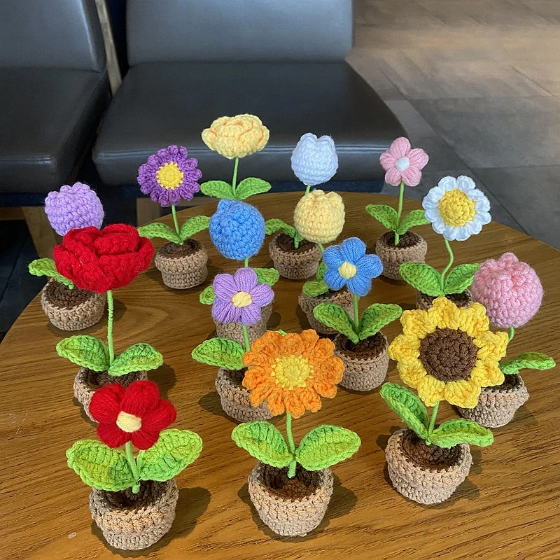 Handcrafted Crochet Floral Arrangement - Tulip and Sunflower Decor Piece