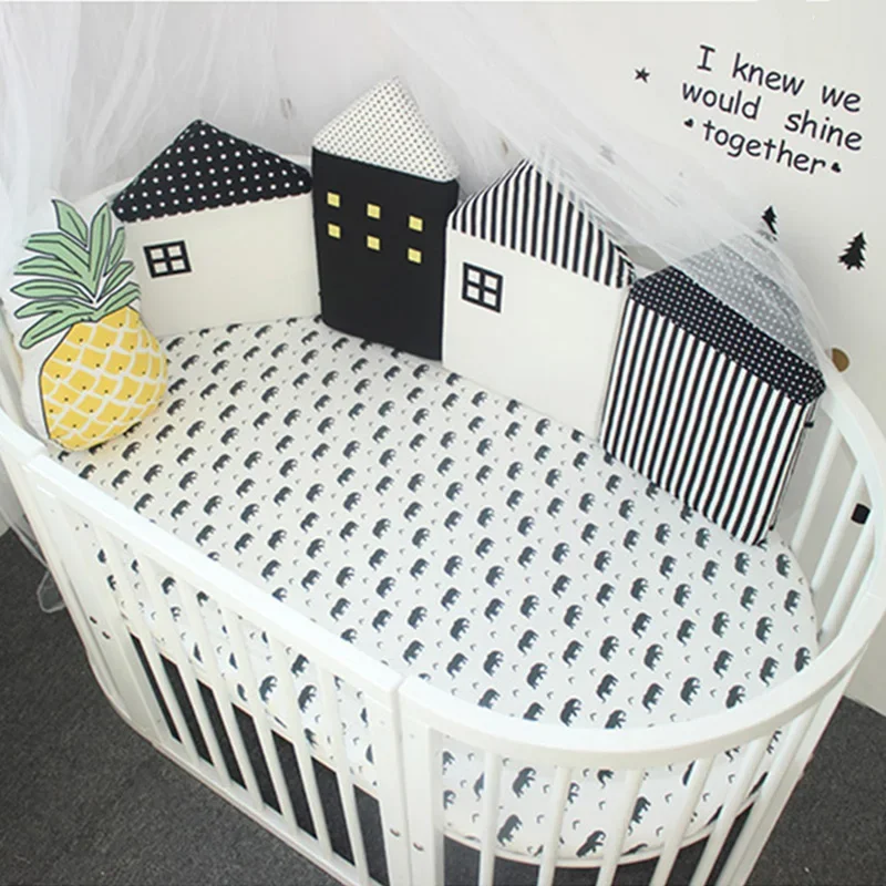 Cotton Baby Bumper Crib Protector Korean 4 Piece House Shape Cot Crib Fence Soft Anti-collision Detachable Washable Bed Surround crib bumper
