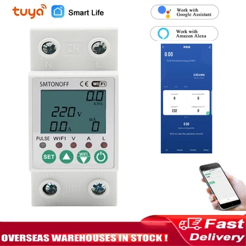 Tuya 똑똑한 생활 wifi 똑똑한 에너지 미터 힘 kWh 미터 전압 보호자를 통해 지구 누출은 alexa 똑똑한 가정을 사용한다