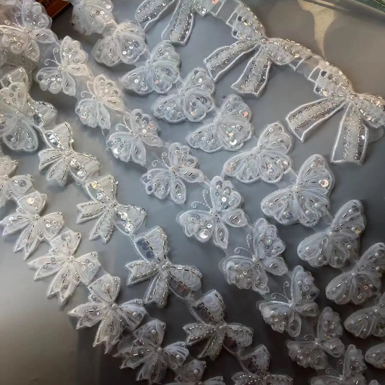 

10x Bowknot Butterfly Pearl Embroidered Lace Trim Fabric Lace Ribbon Handmade DIY Sewing Supplies Craft For Clothes Decoration