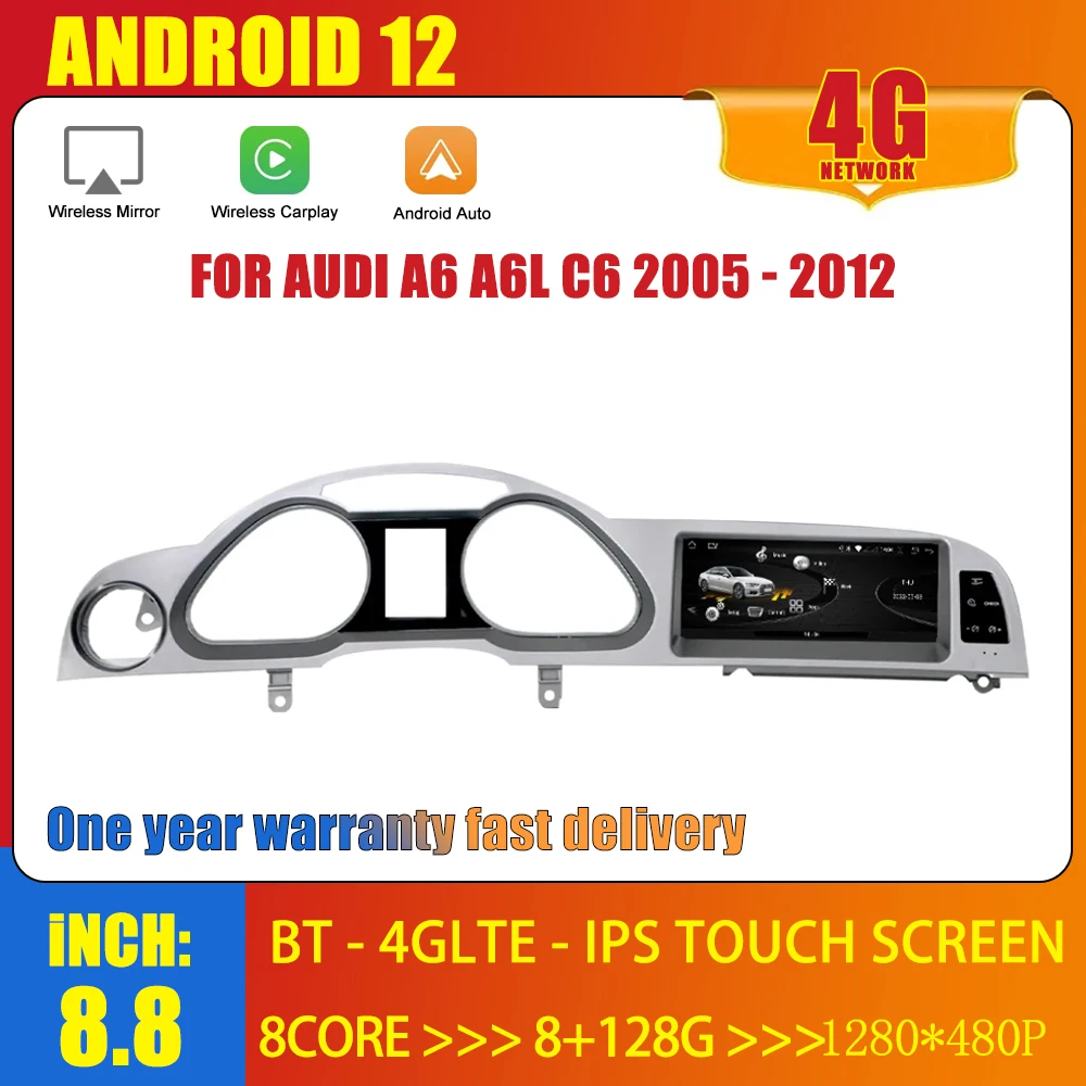 

8.8"For Audi A6 A6L C6 (2005-2012) Android 12 System Car Multimedia Radio Stereo Player GPS Navigation Auto Wireless Charger