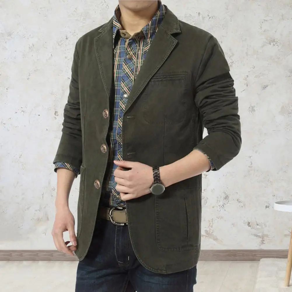 Description Picture 6 of itemMen Suit Coat Long Sleeve Lapel Collar Single-breasted Slim Fit Pockets Keep Warm Cotton Male Casual Blazer Jacket Casual Blazer