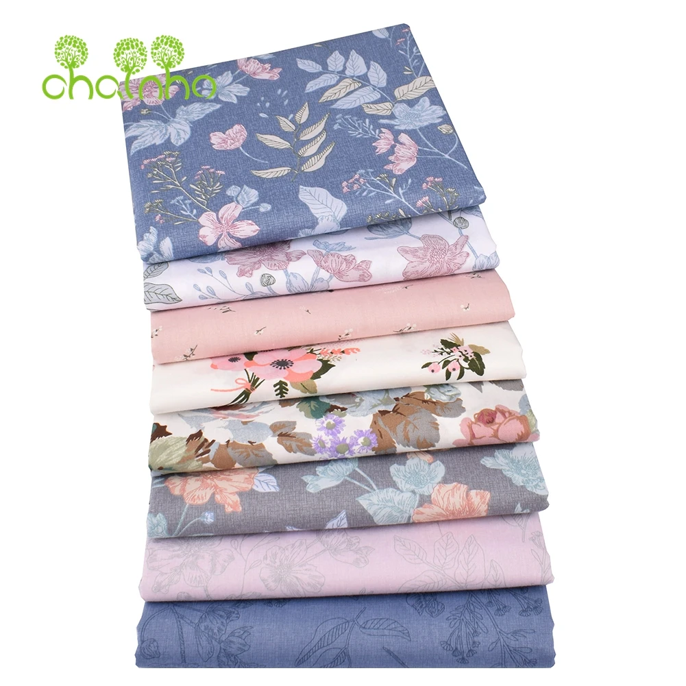 Chainho,Printed Twill Weave Cotton Fabric,DIY Sewing Quilting Material,Patchwork Cloth,Floral Series,2 Specification,15C209