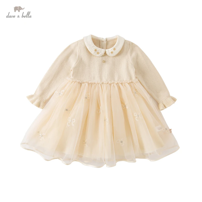 

Dave Bella Baby Girl Princess Dresses Winter Mesh Patchwork Print Children's Birthday Cute Clothing DB3222340