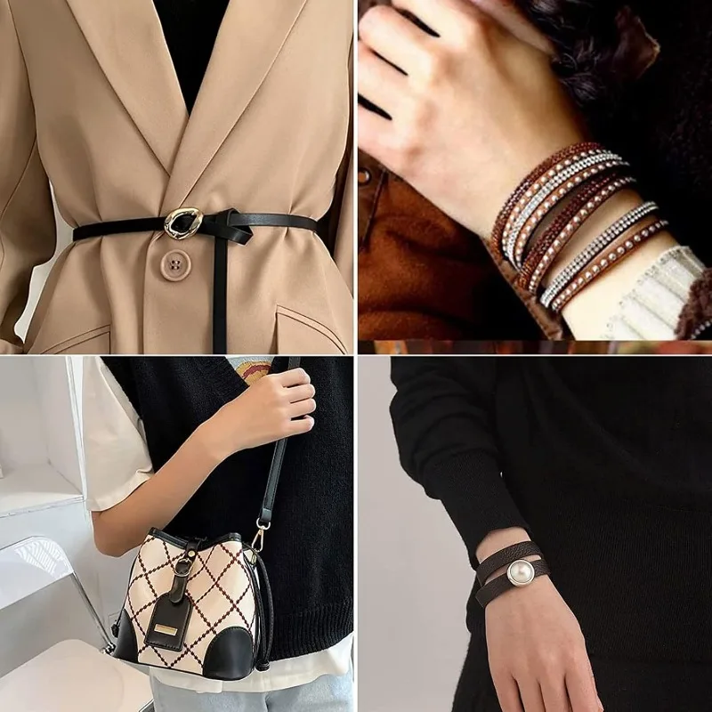 5M Double Sided Leather Strips 1 Inch/25MM Wide Shoulder Bag Leather Strap Roll Black Smooth String Flat Cord for DIY
