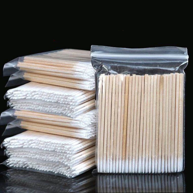 200/100 Nails Wood Cotton Swab Clean Sticks Bud Tip Wooden Cotton Head