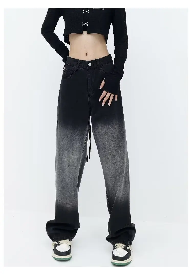 

Gradient black jeans women's spring 2023 new y2k trend high waist slim straight leg wide leg casual pants women's trousers