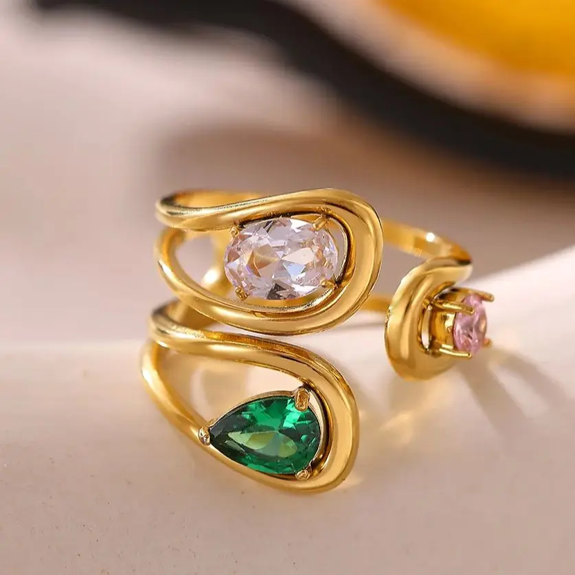 Zircon Rings 18K Gold Plated Stainless Steel for Women