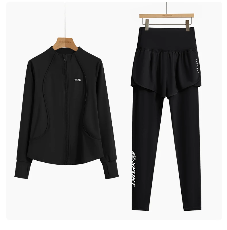 DRUR M-4XL Yoga-Outfits, 2-teiliges Trainingsset, Sweatshirt mit durchgehendem Reißverschluss und Hose, Damen-Trainingsanzug, aktive Kleidung, Herbst-Winter-Sportbekleidung – Detail 8
