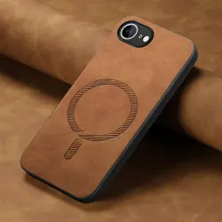 Luxury Business Leather Magnetic Wireless Charging Back Cover Case for iPhone SE 4 2025 (Brown)
