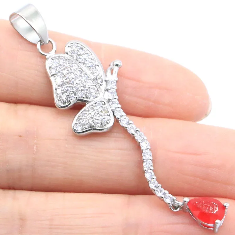 3.5g Real Customized 925 Solid Sterling Silver  PENDANT Butterfly Fire Rainbow Mystic Topaz Red Ruby Emerald Sapphire Gift For S