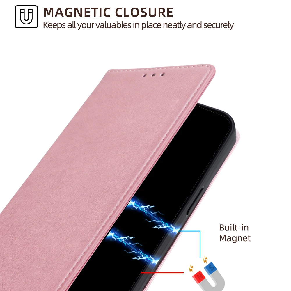 Leather Magnetic Wallet Flip Phone Case with Stand for Business Professionals