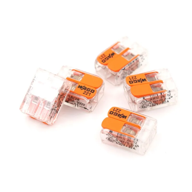 5Pcs Hot Sale Wago 221-412 LEVER-NUTS 2 Conductor Compact Connector 10 PK Copper Wire Junction Reusable Wire Terminal Connector