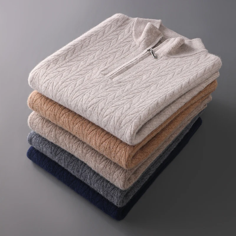 100% wool sweater men's knitted semi high neck casual warm long sleeved sweater autumn and winter new pullover sweater men tops 6