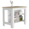 Cala Kitchen Island, Four Legs, Three Shelves  White / Light Oak 5
