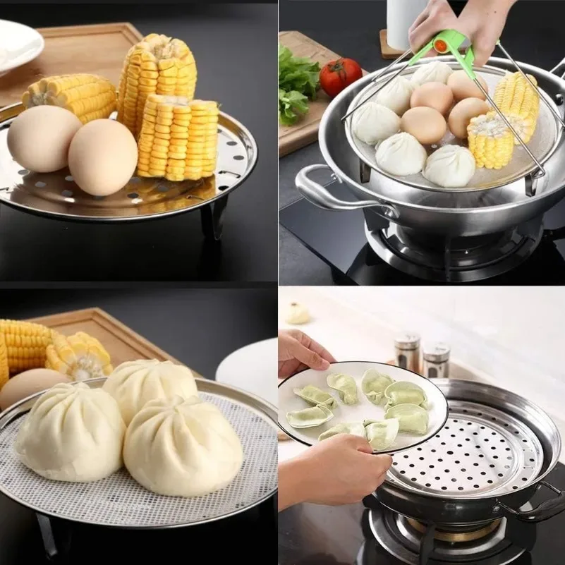 1pc Stainless steel steamer steaming tray thickened steamer household steaming grid kitchen bread steamed buns
