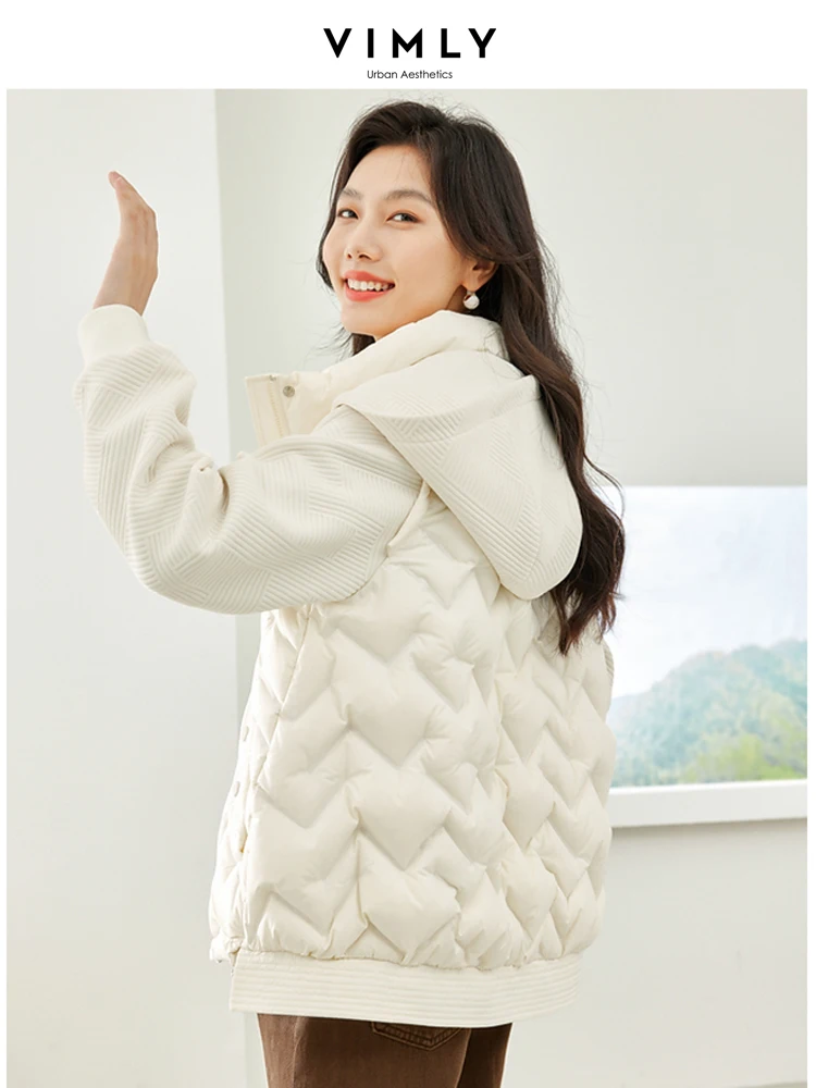 Vimly Winter Hooded Zipper Down Jackets for Women 2023 Long Sleeve Turtleneck Thick Warm Coats Casual Loose Woman Clothing 50633