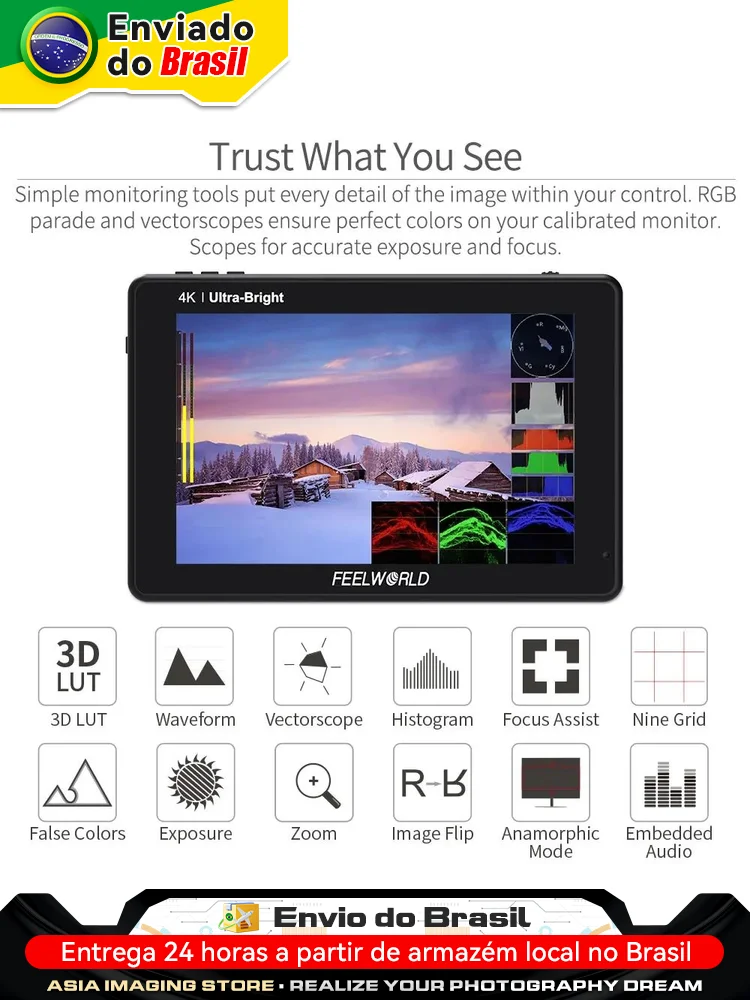 FEELWORLD LUT7 Camera Monitor 2200nits Touch Screen 7 Inch 4K HDMI Monitor with Waveform Histogram VectorScope Mode