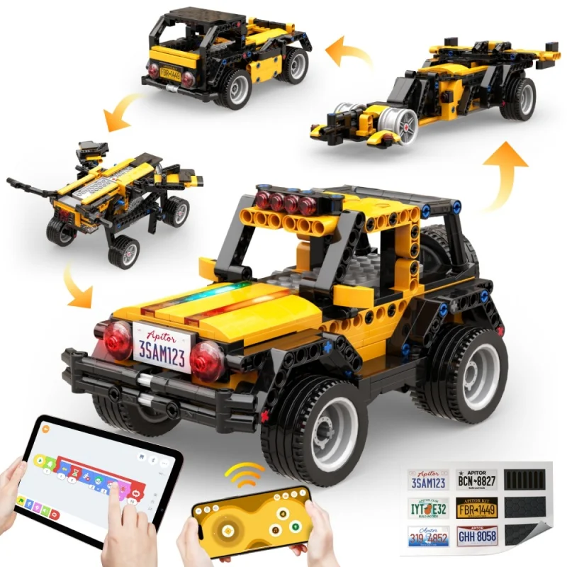 Apitor Robot R Kit di Costruzione Robot 4-in-1, Auto Telecomandate tramite APP, Giocattoli Educativi STEM per la Programmazione, Regali per Bambini dai 6 Anni in su