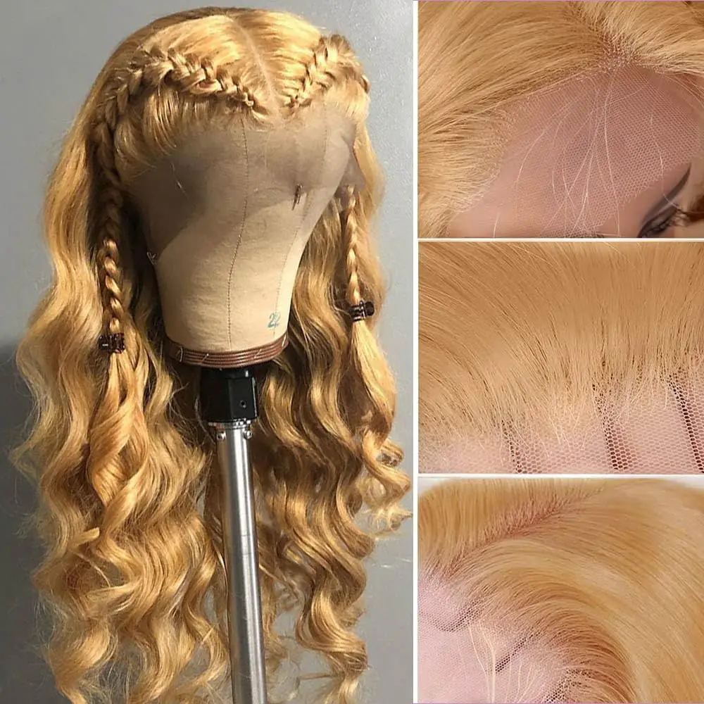 Honey Blonde 13x6 HD Lace Front Human Hair Wig 210% Density Body Wave Human Hair Wigs Colored 27# Pre Plucked Brazilian Hair 3