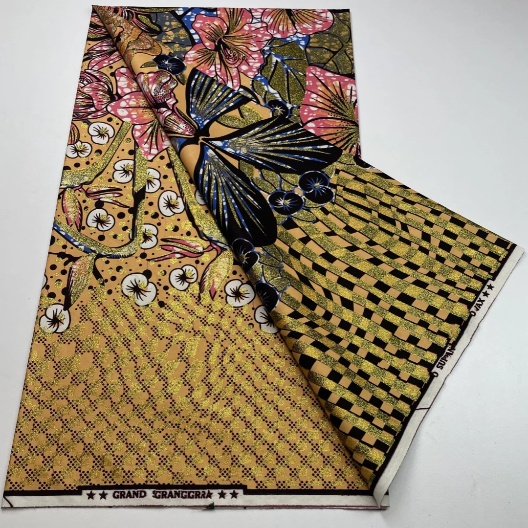 New Design 100% Cotton Top Quality Golden Supe-V Wax African Fabric For Wedding Dress Making Craft Loincloth C35