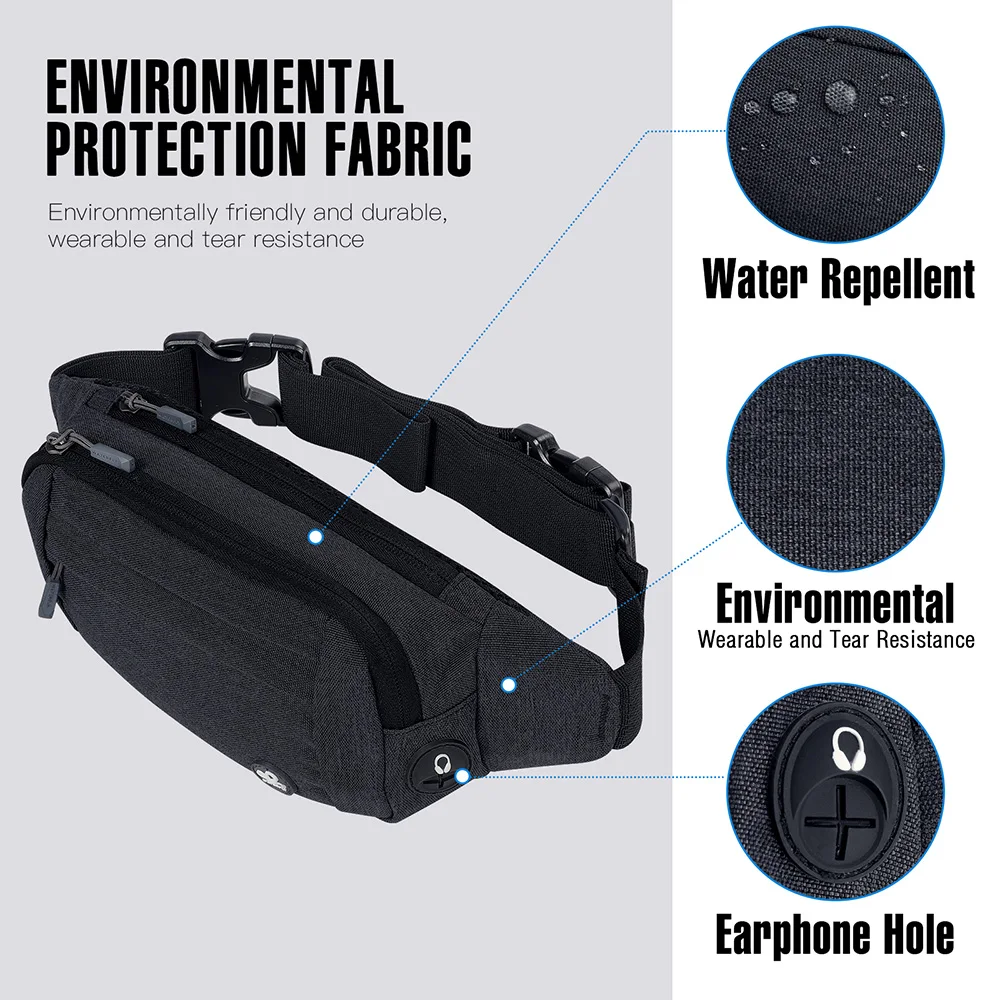 Marsupio da uomo grande a tracolla con marsupio con tasche con cerniera Marsupio con tracolla regolabile per viaggi all'aperto Casual Nero